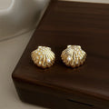 14K Gold Plated Copper Shell Stud Earrings With Micro Pave Zircon Ocean Star Luxury Style