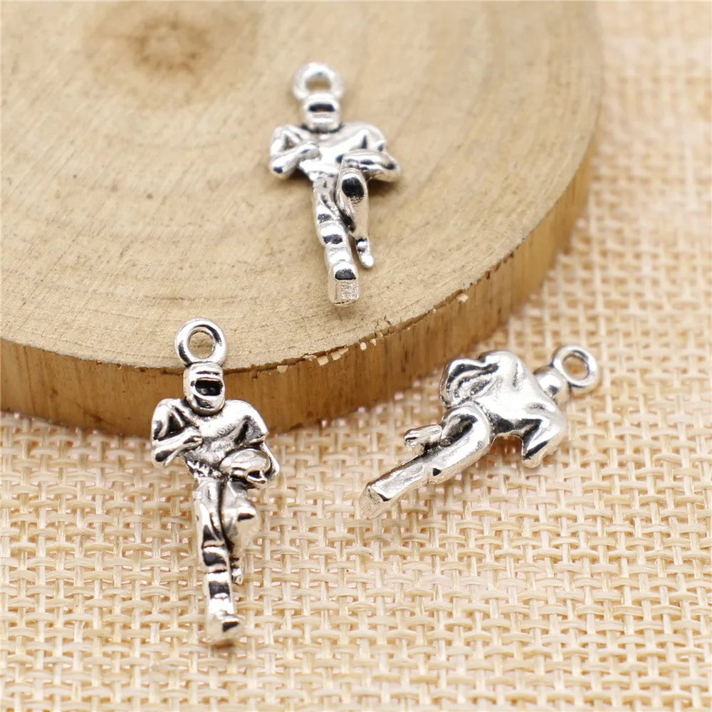 22x13mm 1.2g Antique Silver Zinc Alloy Football Player Charm Pendant for Sports Theme DIY Jewelry