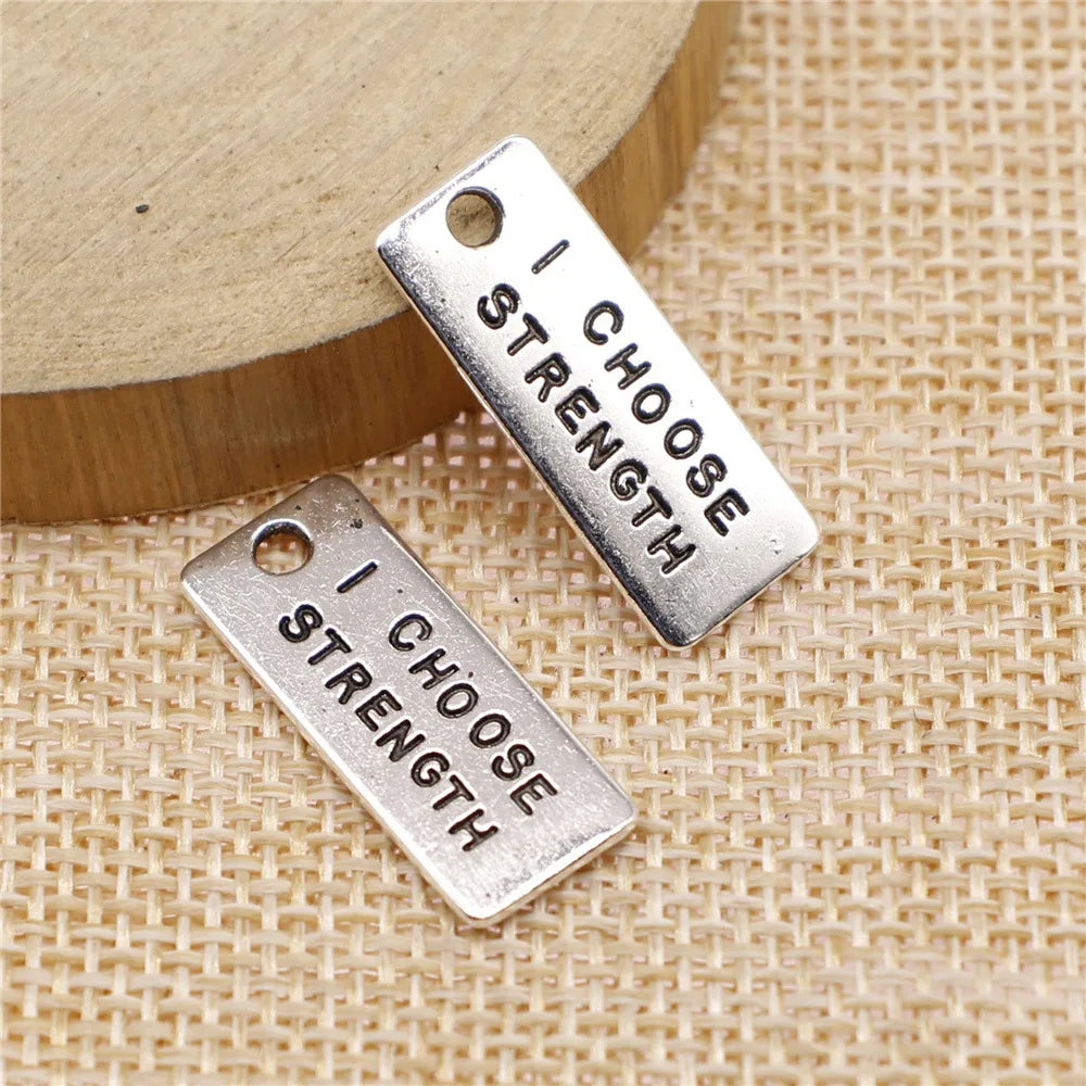 10x25mm 2.1g Zinc Alloy I Choose Strength Letter Tag Charm Pendant for Bracelet Necklace Making