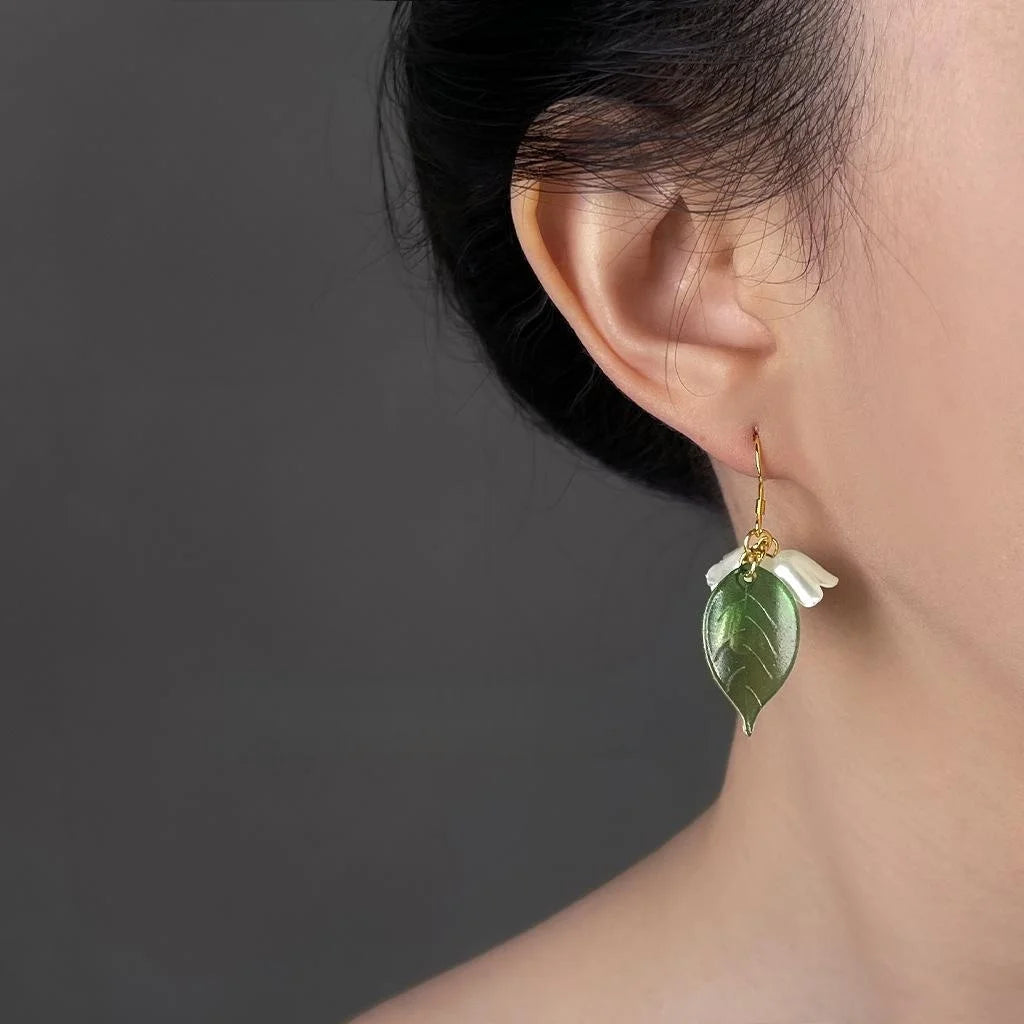 Forest Style Handmade Long Tassel Lily Of The Valley Leaf Floral Eco-Friendly Copper Drop Earrings
