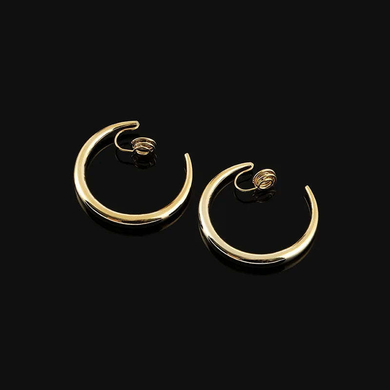 Elegant Gold Alloy Large Hoop Stud & Clip On No Piercing Minimalist Commuter Round Hoop Earrings