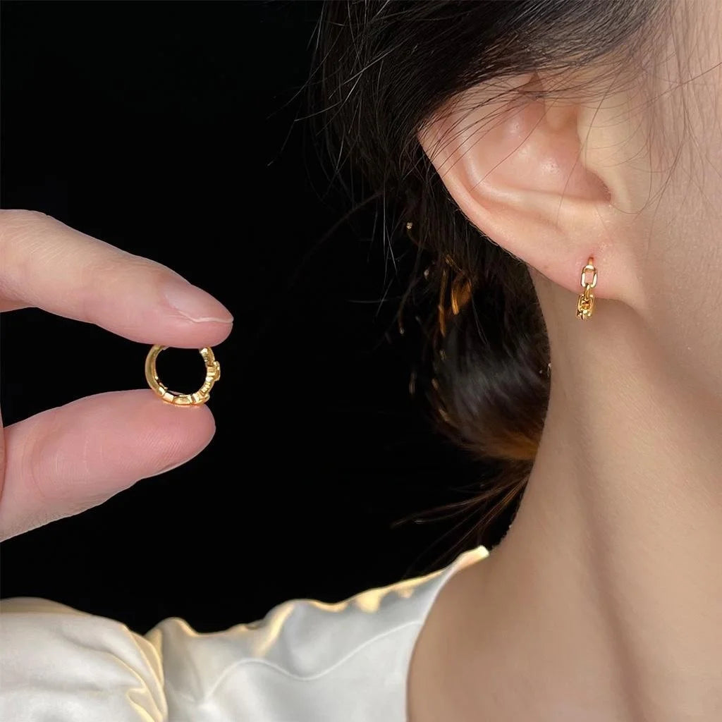 14K Plated Copper Geometric Hoop Drop Earrings Minimalist Korean Style Ear Cuffs