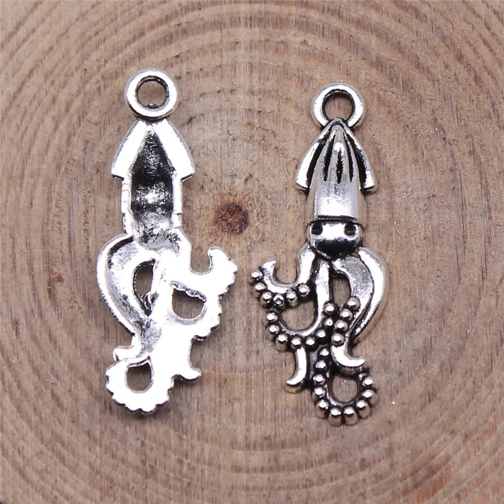 24x10mm 0.75g Antique Silver Zinc Alloy Squid Charm Pendant for DIY Ocean Animal Jewelry Making