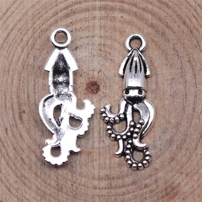 24x10mm 0.75g Antique Silver Zinc Alloy Squid Charm Pendant for DIY Ocean Animal Jewelry Making