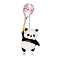Cute Enamel Panda Holding Pink Rhinestone Balloon Brooch, Gold Tone Alloy Lapel Pin Corsage Gift