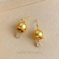 French Vintage Lily Of The Valley Teardrop Zircon Drop Earrings, Sandblasted Floral Luxury