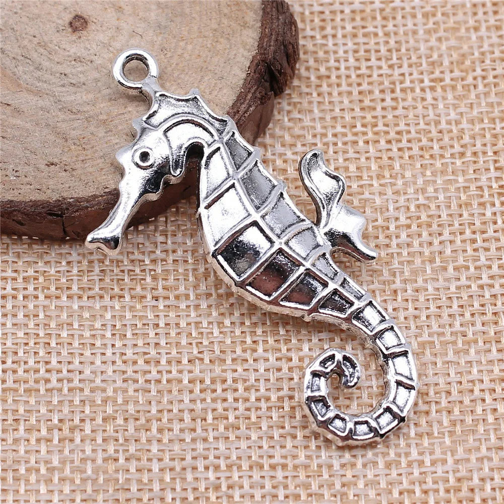59x31mm 5.4g Antique Silver Zinc Alloy Large Seahorse Charm Pendant for DIY Necklace Making