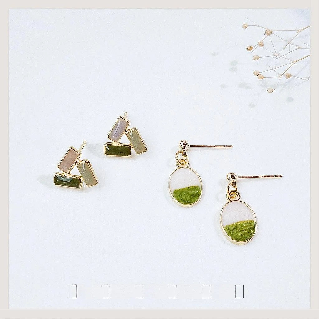 14K Gold Plated Alloy Gradient Enamel Water Drop Stud Earrings For Women
