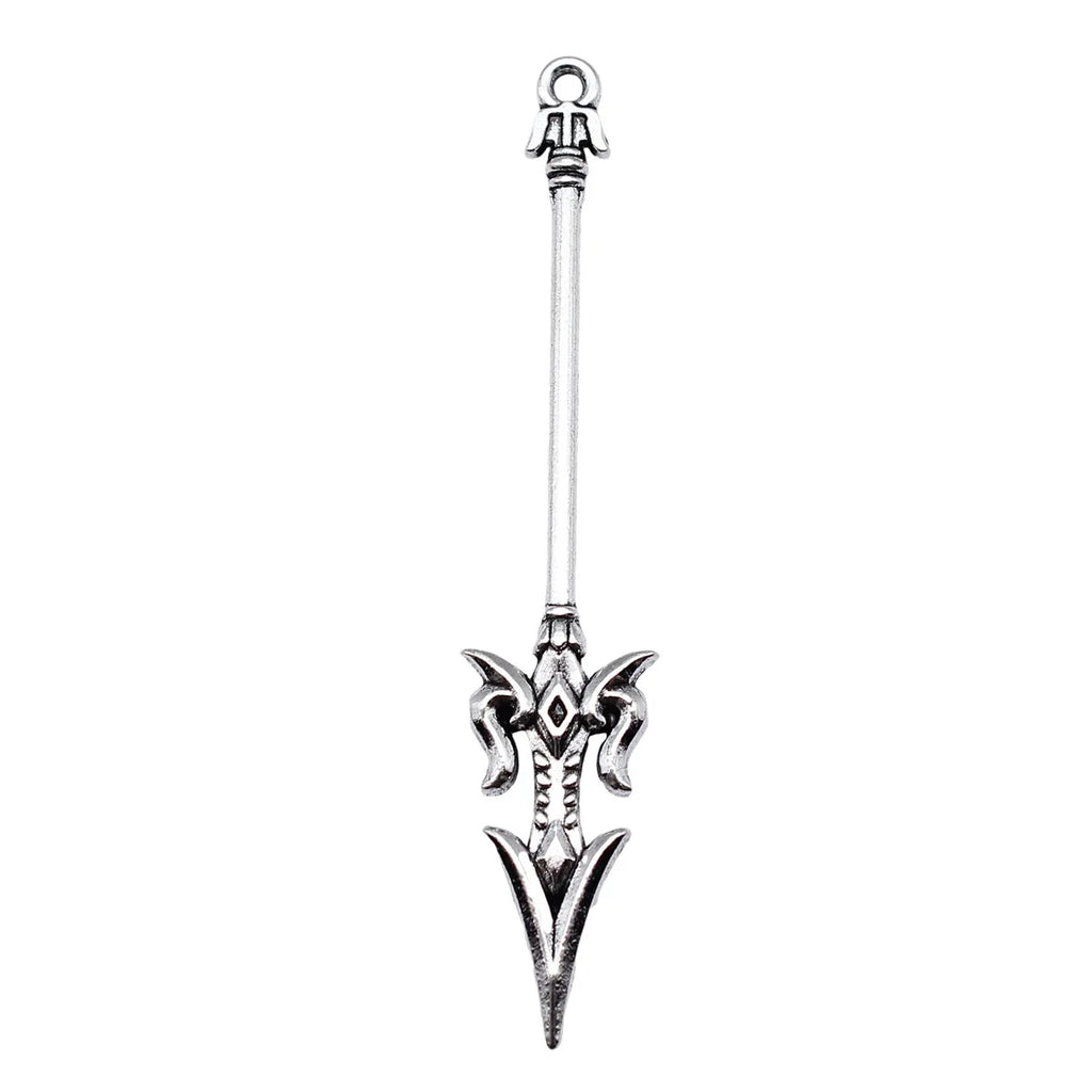 69mm 3.5g Antique Silver Zinc Alloy Cosplay Weapon Knife Sword Spear Halberd Charm Pendant for DIY Jewelry