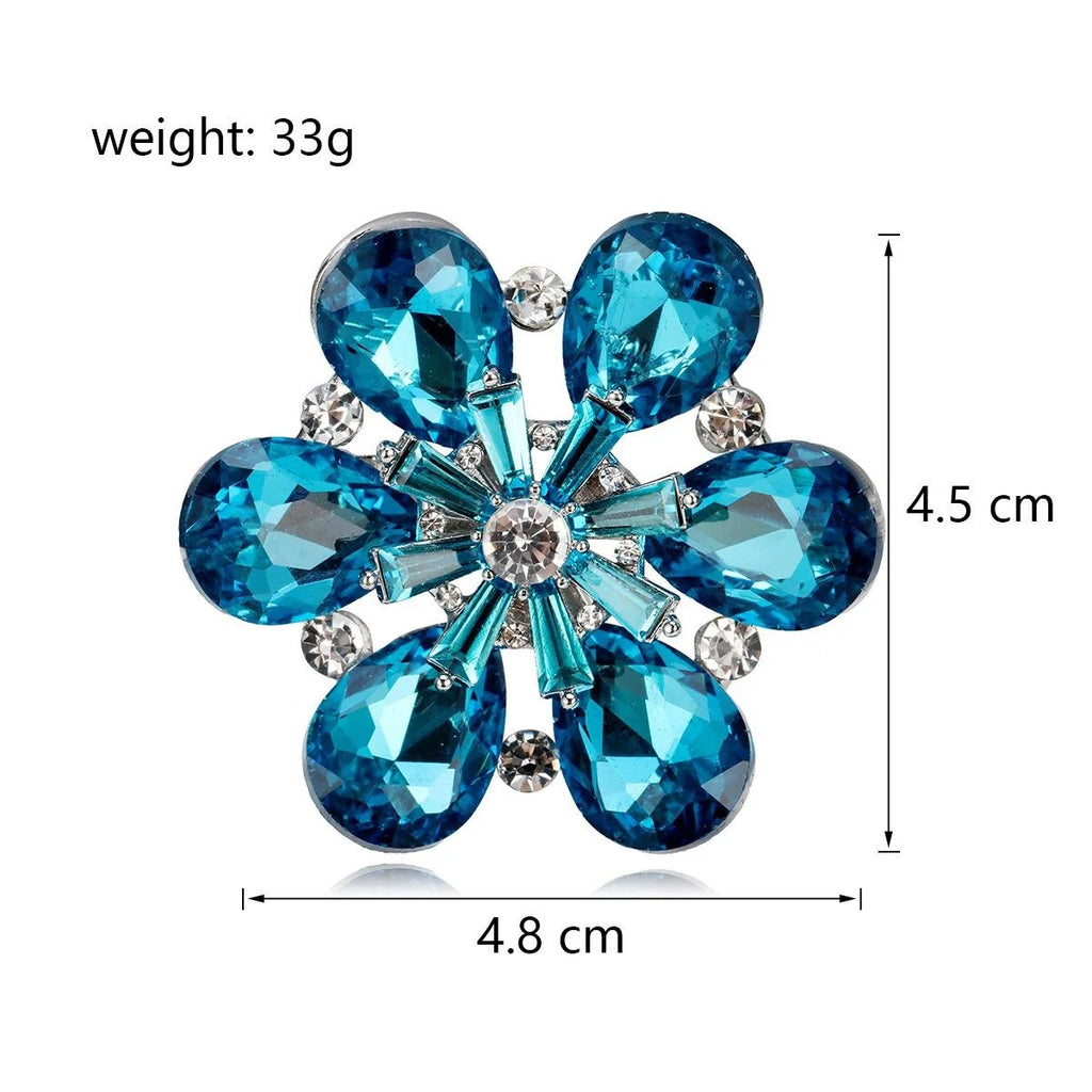 Elegant Blue Rhinestone Crystal 3D Flower Brooch, Luxury Alloy Lapel Pin Corsage For Coats And Shirts