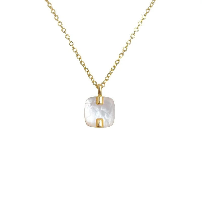 18K Gold Plated Copper Mother Of Pearl Square Geometric Light Luxury Clavicle Necklace