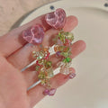 Silver Plated Copper Handmade Glass Crystal Heart Flower Long Tassel Stud Earrings