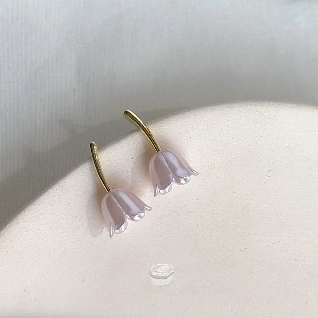 14K Plated Copper Purple Tulip Stud Earrings Sweet Korean Floral Style