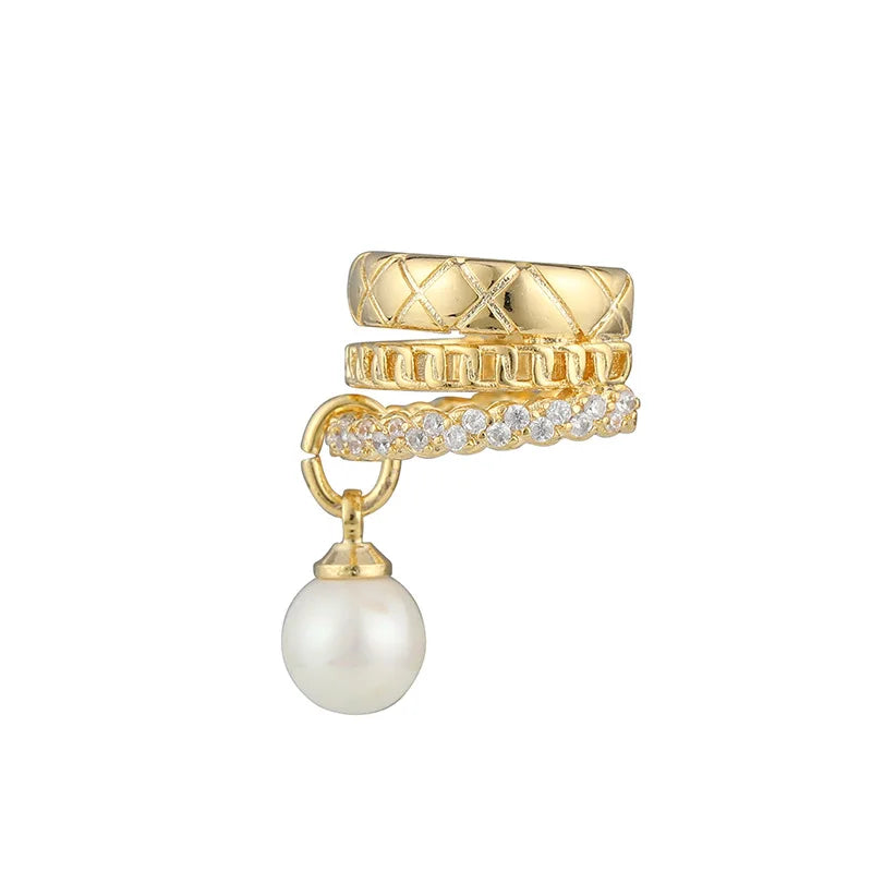 Luxury Gold Alloy Heart Ear Cuff With Pearl Rhinestone Chain, Stud & Clip On No Piercing Earrings