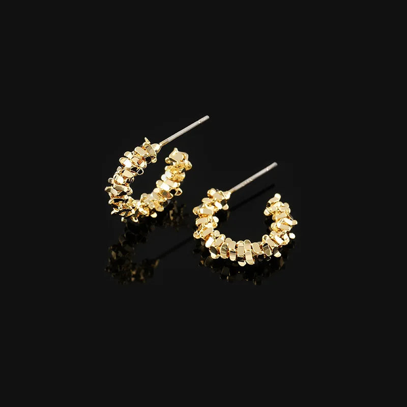 Vintage Spiral Coil Rhinestone Hoop Stud & Clip On No Piercing Minimalist Silver Alloy Earrings