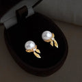 Original Designer Bow Stud Earrings With Copper, Lustrous Pearl And Zircon, Elegant OL Style