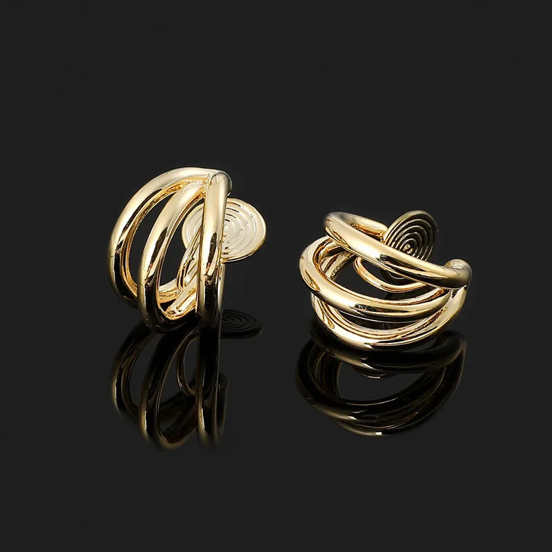 Elegant Gold Alloy Spiral Hoop Stud & Clip On No Piercing Minimalist Metal C-Shaped Ear Cuff Earrings