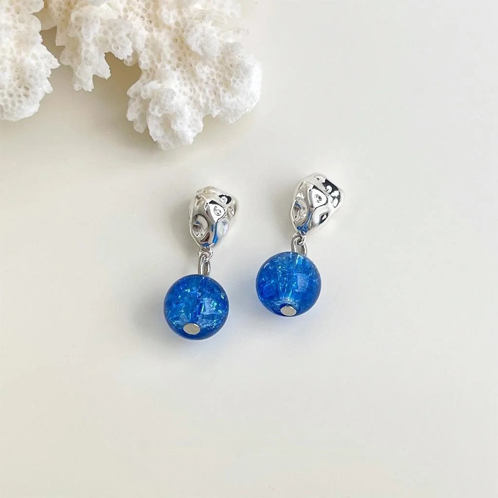 Handmade Blue Floral Geometric Copper Drop Earrings Fresh Vacation Style For Women