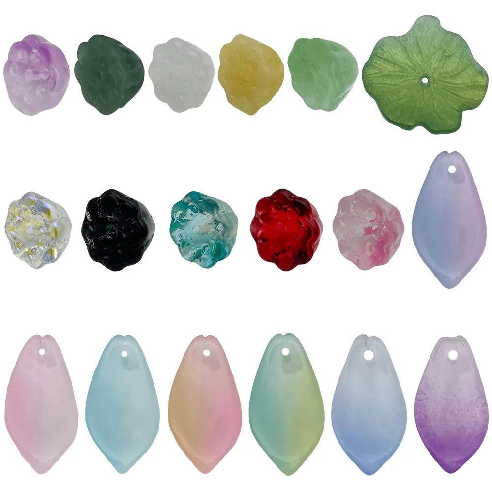 Glass Clear Gradient Lotus Flower and Leaf Bead Earring Charms for Jewelry Making