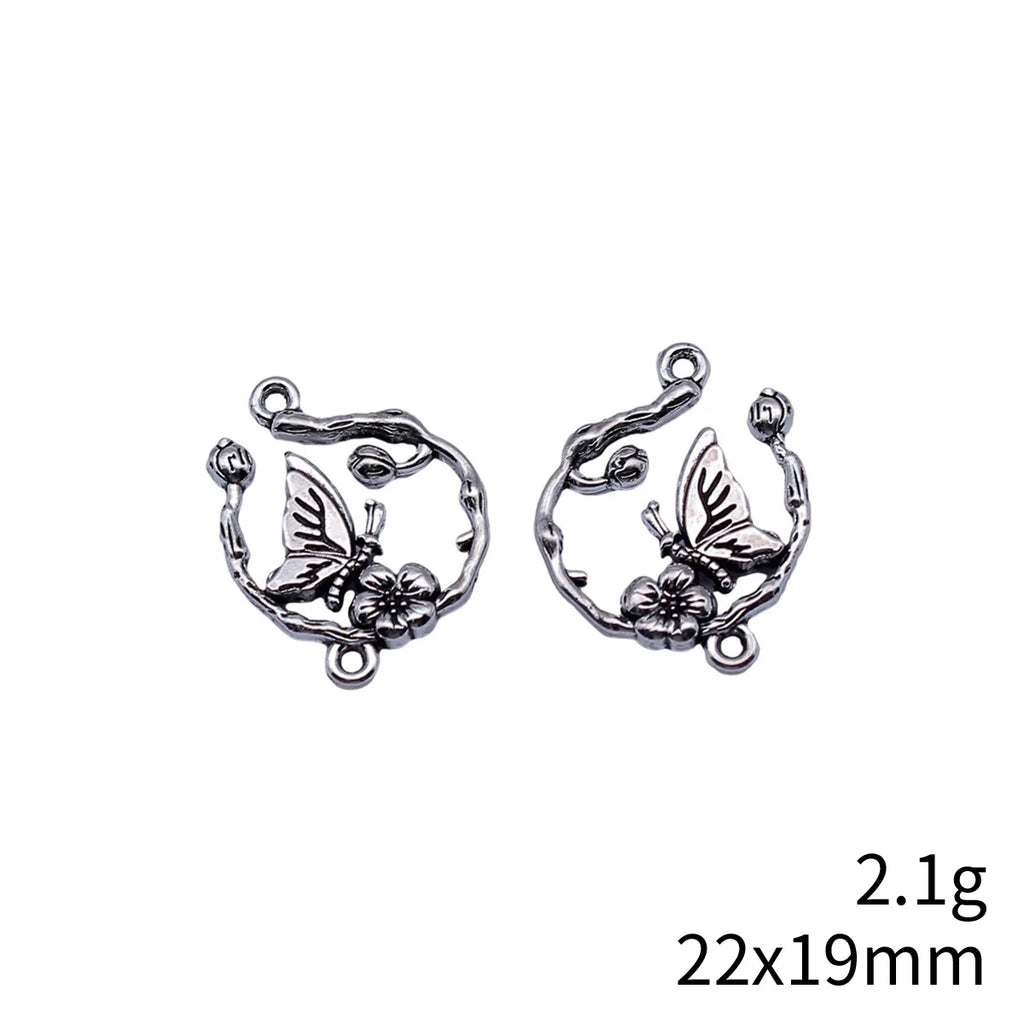 22x19mm 2.1g Antique Silver Zinc Alloy Butterfly Flower Connector Charm for DIY Bracelet Jewelry Making