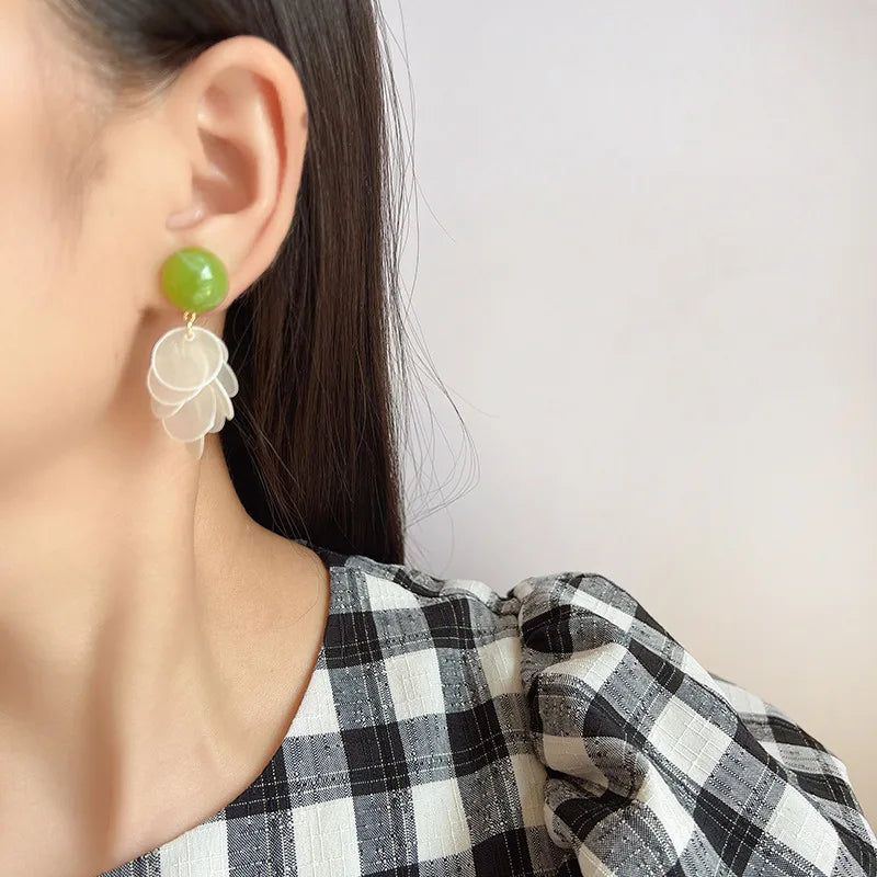 Elegant Green Shell Petal Drop Stud & Clip On No Piercing Mother Of Pearl Alloy Dangle Earrings