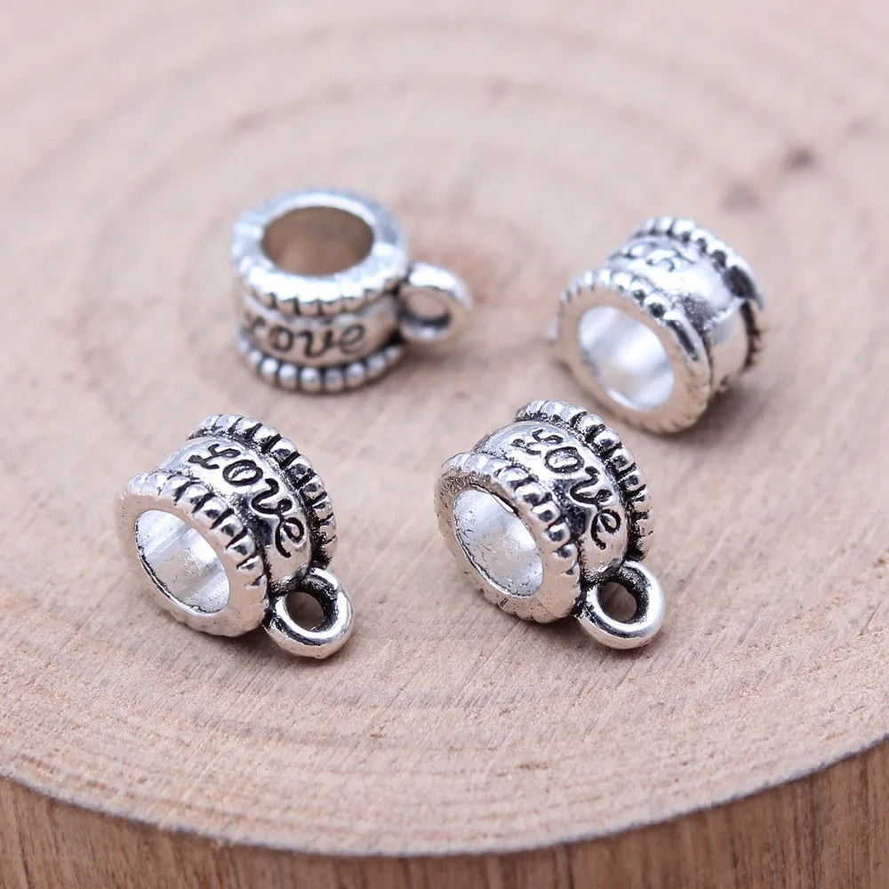 8x11x4mm 0.9g Antique Silver Zinc Alloy LOVE Bail Connector Charm for DIY Pendant Necklace Making