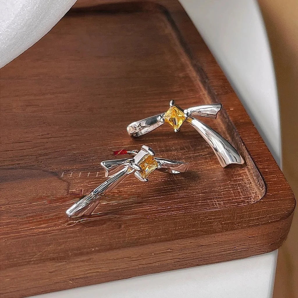 Sweet Cool Silver Bow Stud Earrings Copper Micro Pave Zircon Fashion Jewelry