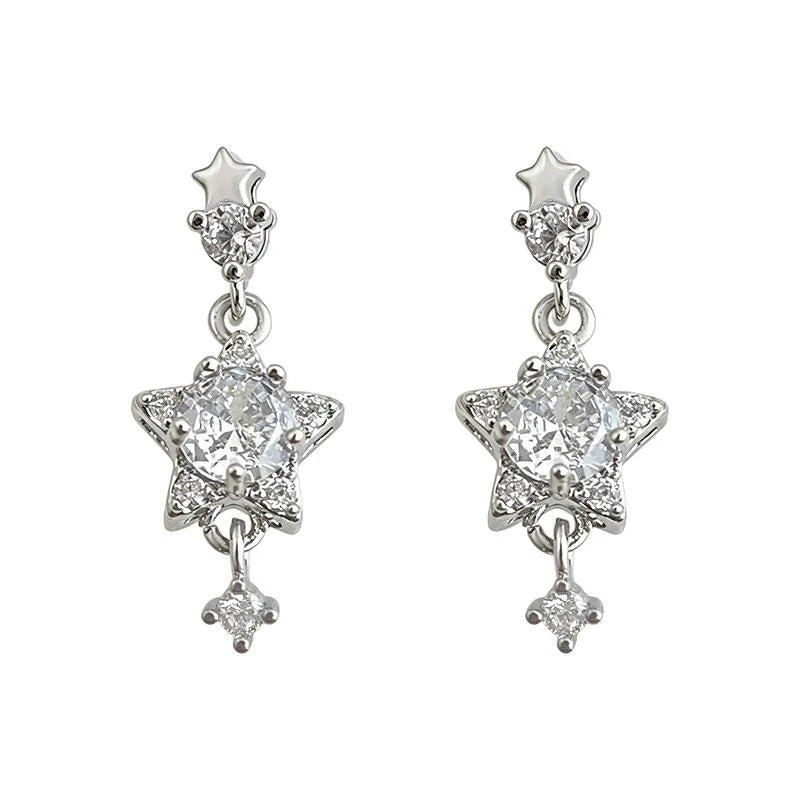 High-End Zircon Inlaid Five-Point Star Drop Earrings Eco-Friendly Copper Meteor Jewelry