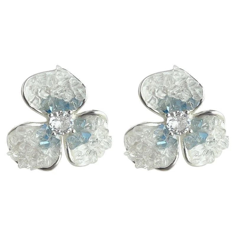 Elegant Iris Flower Drop Earrings Copper Micro Pave Zircon Glass Crystal Gradient Summer Jewelry