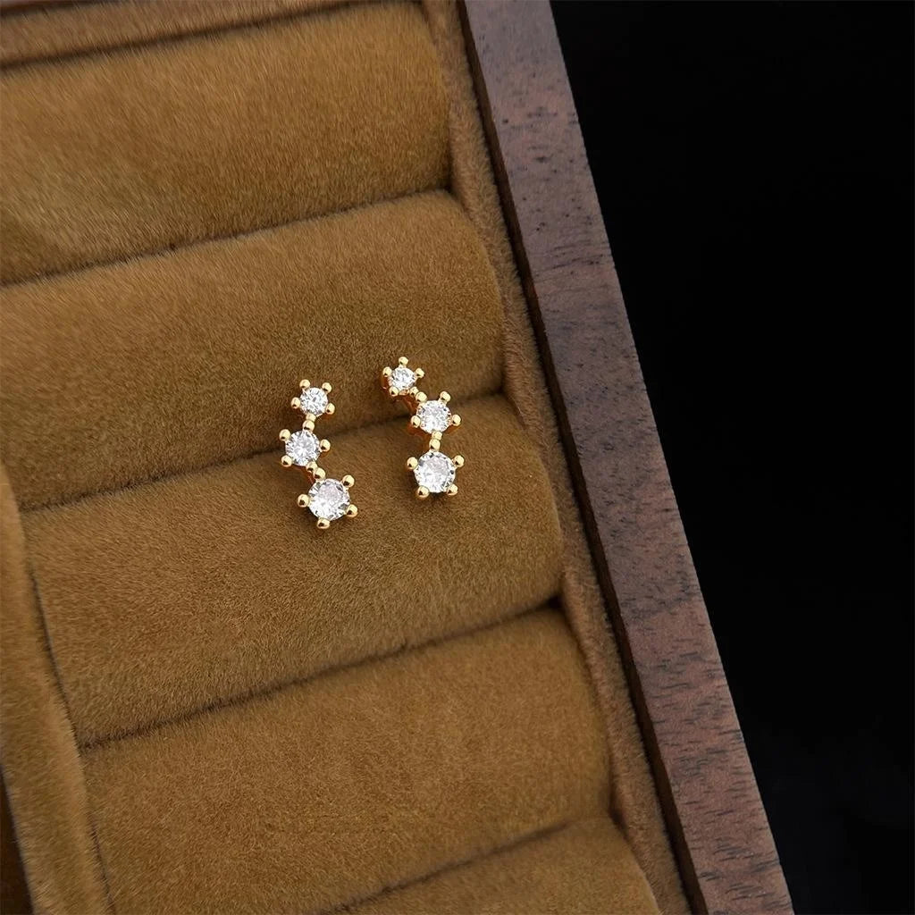14K Gold Plated Copper Star Stud Earrings Micro Pave Zirconia Minimalist Daily Jewelry