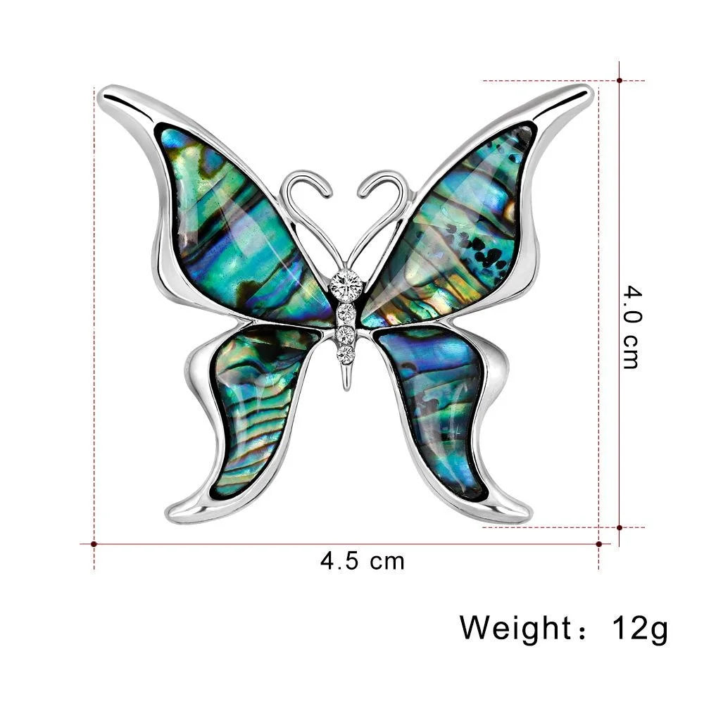 Elegant Butterfly Mother Of Pearl Shell Rhinestone Brooch, Silver Alloy Lapel Pin Corsage Gift For Women