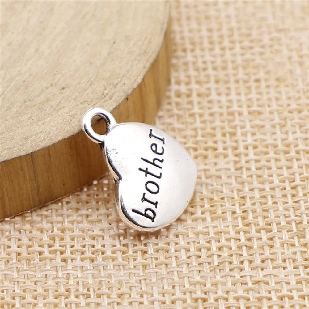 15x18mm 2.8g Antique Silver Zinc Alloy Brother Heart Charm Pendant for DIY Bracelet Necklace Making