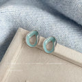 Glacier Blue Hollow Geometric Copper Stud Earrings For Women, Casual 3D Irregular Design