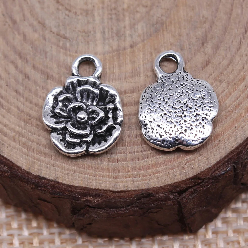 10x10mm 0.9g Antique Silver Zinc Alloy Flower Charm Pendant for DIY Earrings Bracelet Making