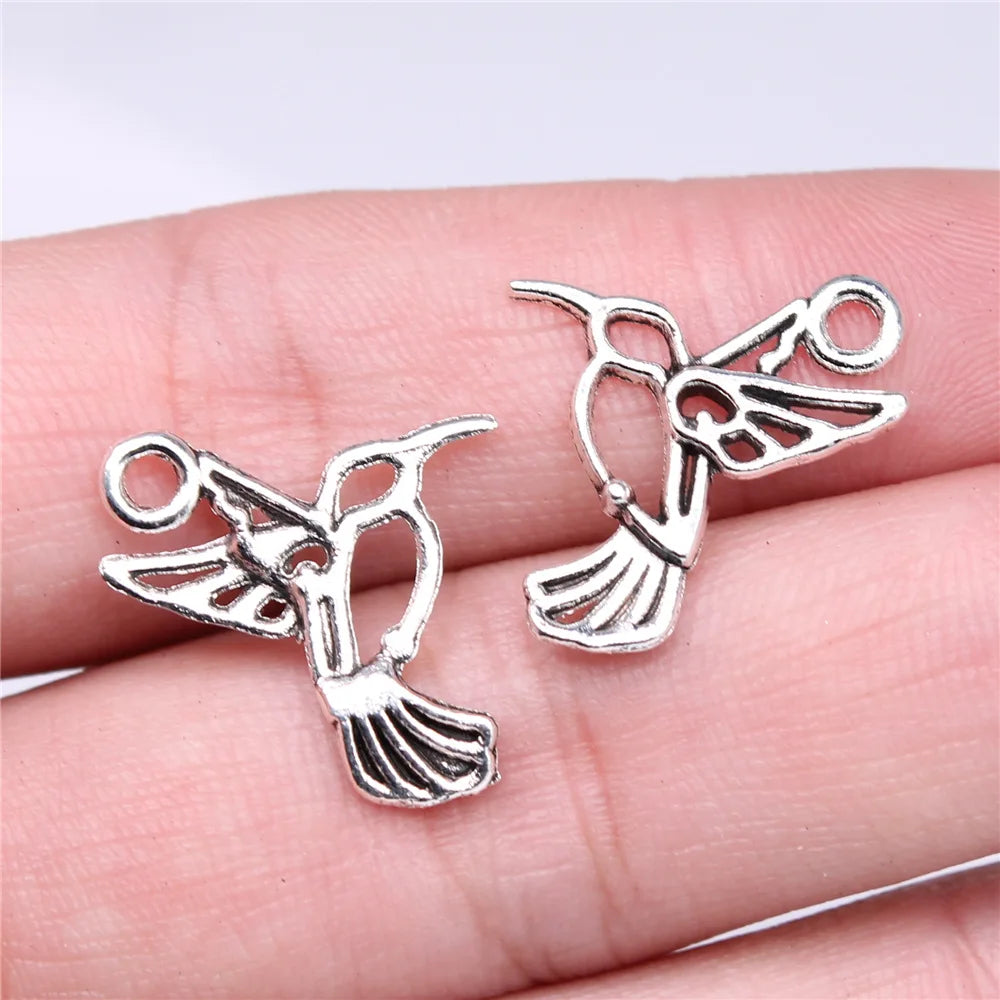 18x18mm 0.68g Multicolor Zinc Alloy Hummingbird Bird Charm Pendant for DIY Necklace Bracelet Jewelry Making