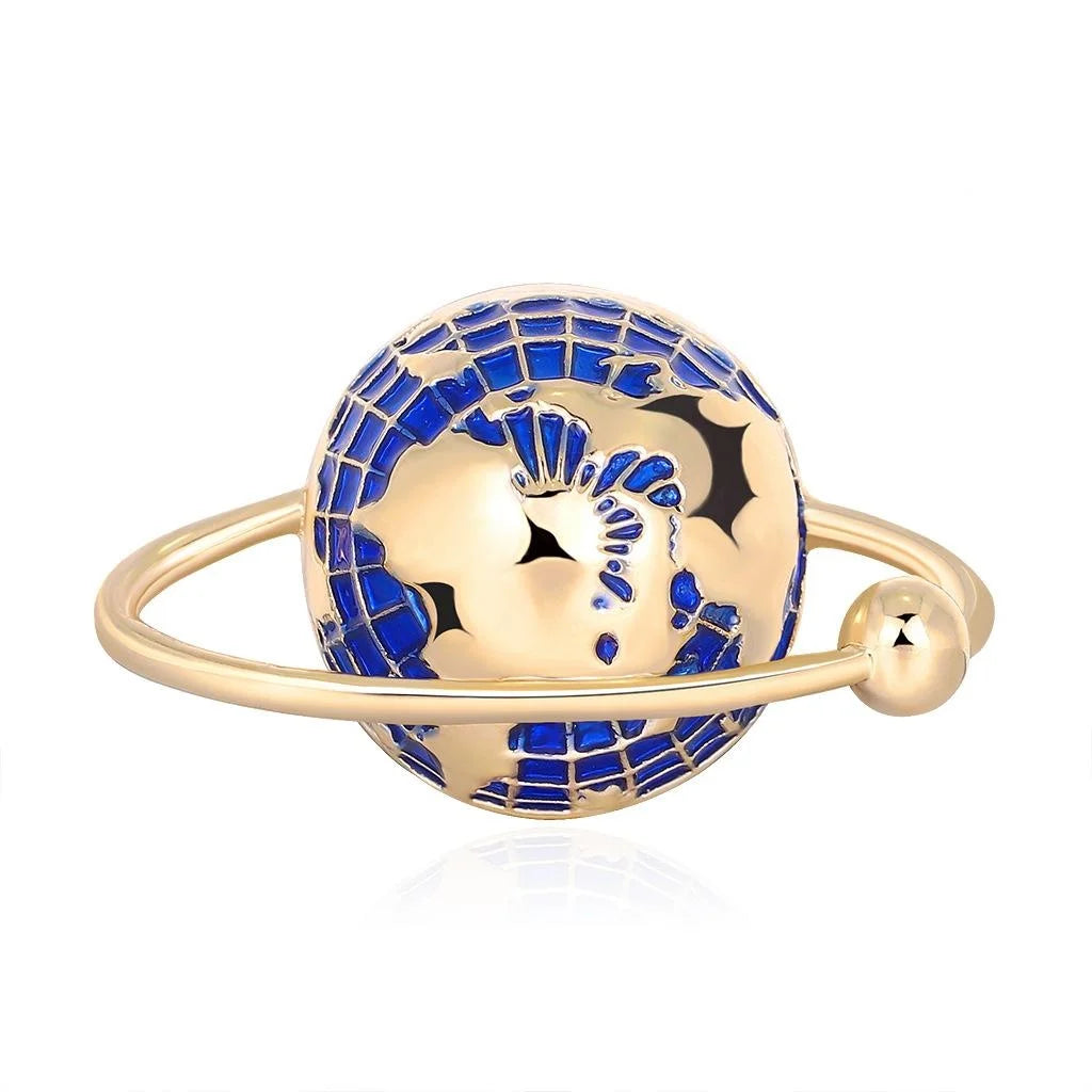 Elegant Blue Enamel Planet Earth Globe Brooch, Gold Tone Alloy Universe Lapel Pin Suit Accessory Gift