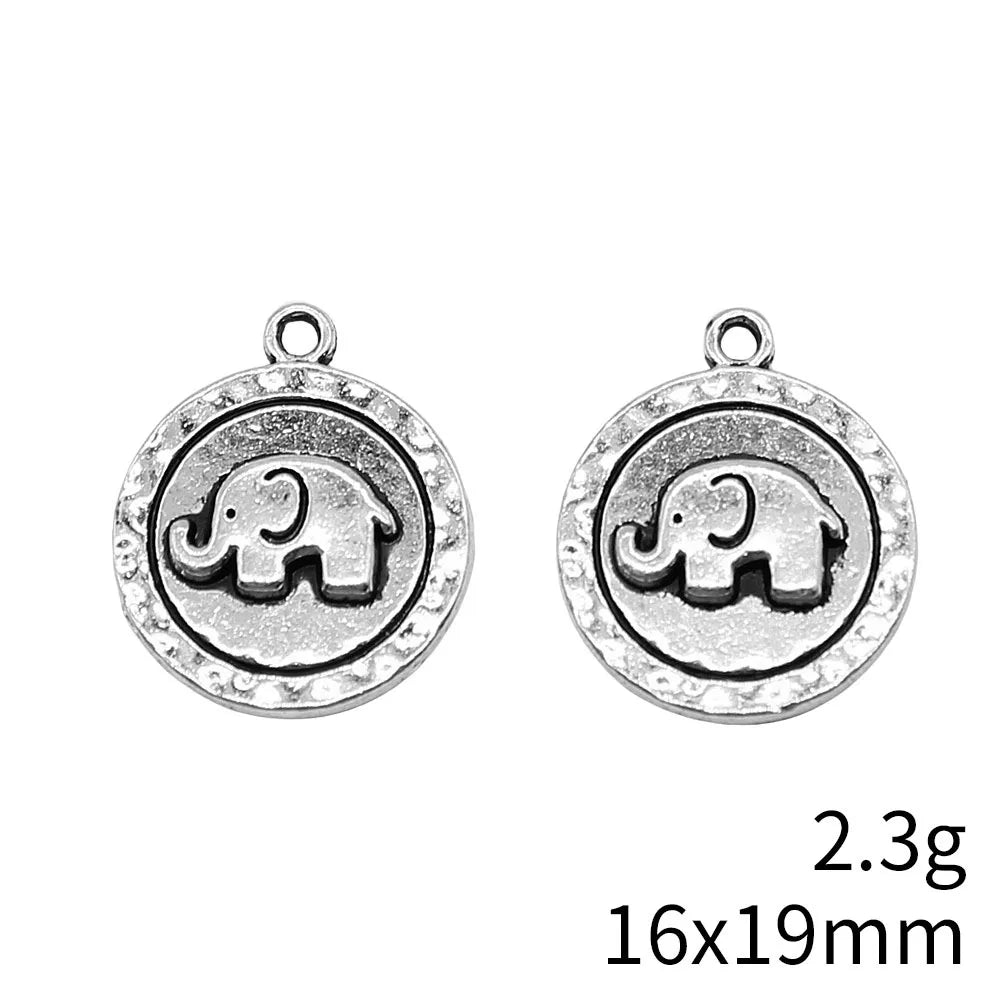 16x19mm 2.3g Antique Silver Zinc Alloy Round Elephant Charm Pendant for DIY Necklace Jewelry Making