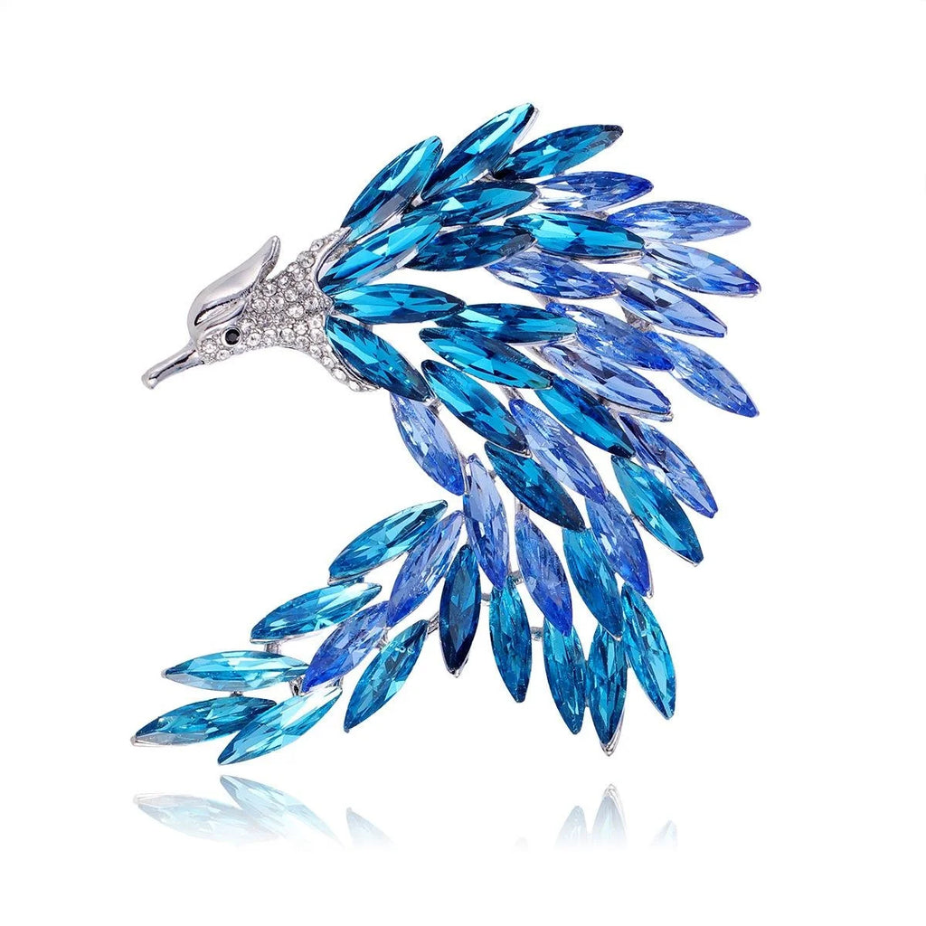 Luxury Blue Crystal Phoenix Rhinestone Brooch Elegant Firebird Lapel Pin Corsage Suit Accessory Gift