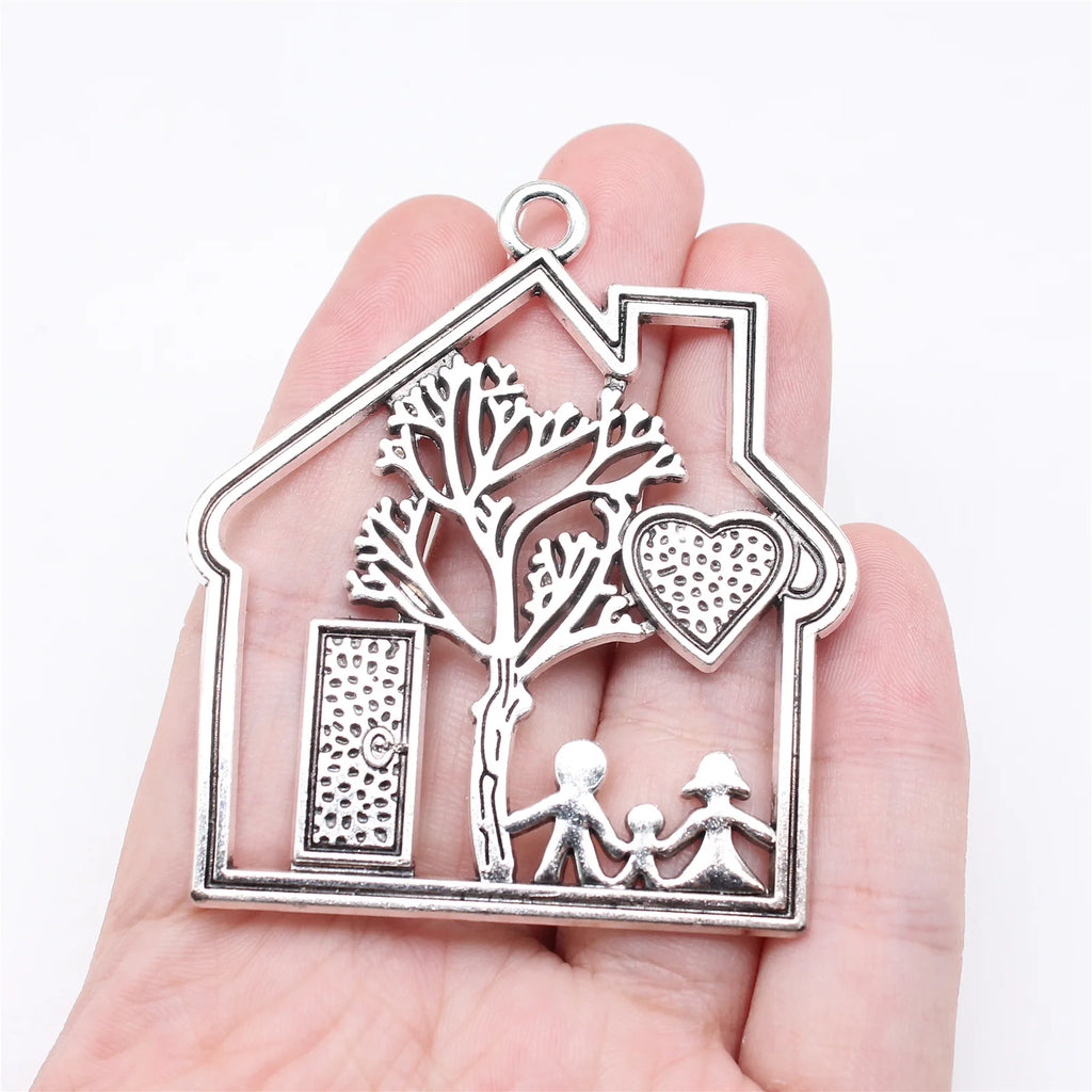 59x52mm 13.7g Multicolor Zinc Alloy Happy Family Charm Pendant for DIY Family Theme Jewelry