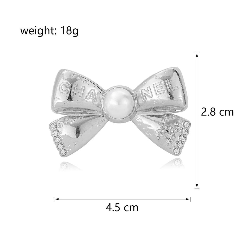 Elegant Pearl Bow Brooch With Rhinestone Alloy Lapel Pin For Suits Coats Bags Corsage Gift
