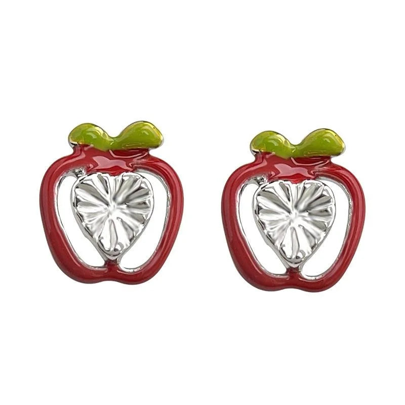 Cute Tiny Apple Stud Earrings Copper Fruit Design Forest Fresh Student Jewelry