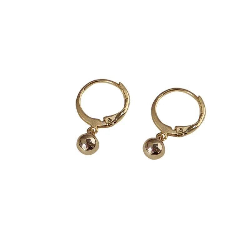 French Minimalist 14K Gold Plated Copper Round Ball Mini Drop Earrings For Women