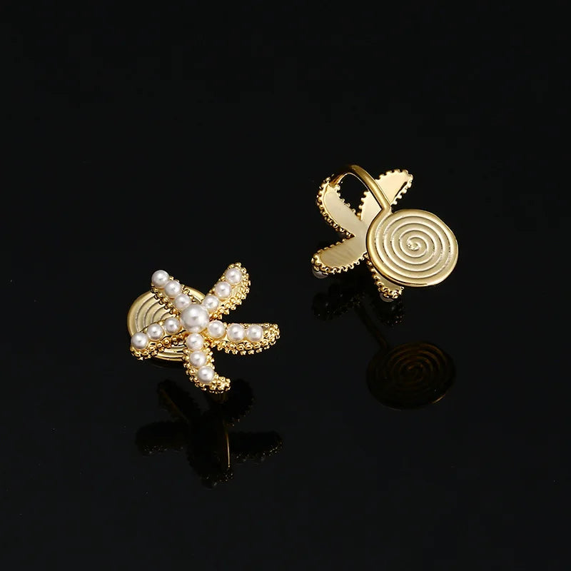 Elegant Gold Alloy Pearl Starfish Ocean Stud & Clip On No Piercing Women's Fashion Earrings