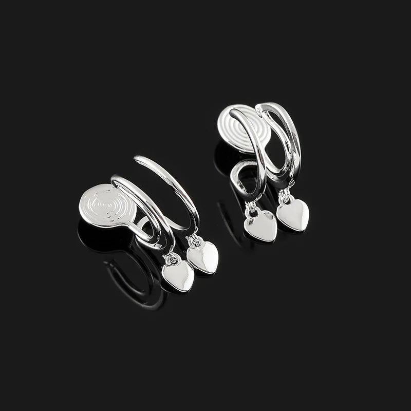 Elegant Silver Alloy Spiral Coil Heart Drop Stud & Clip On No Piercing Women's Fashion Earrings