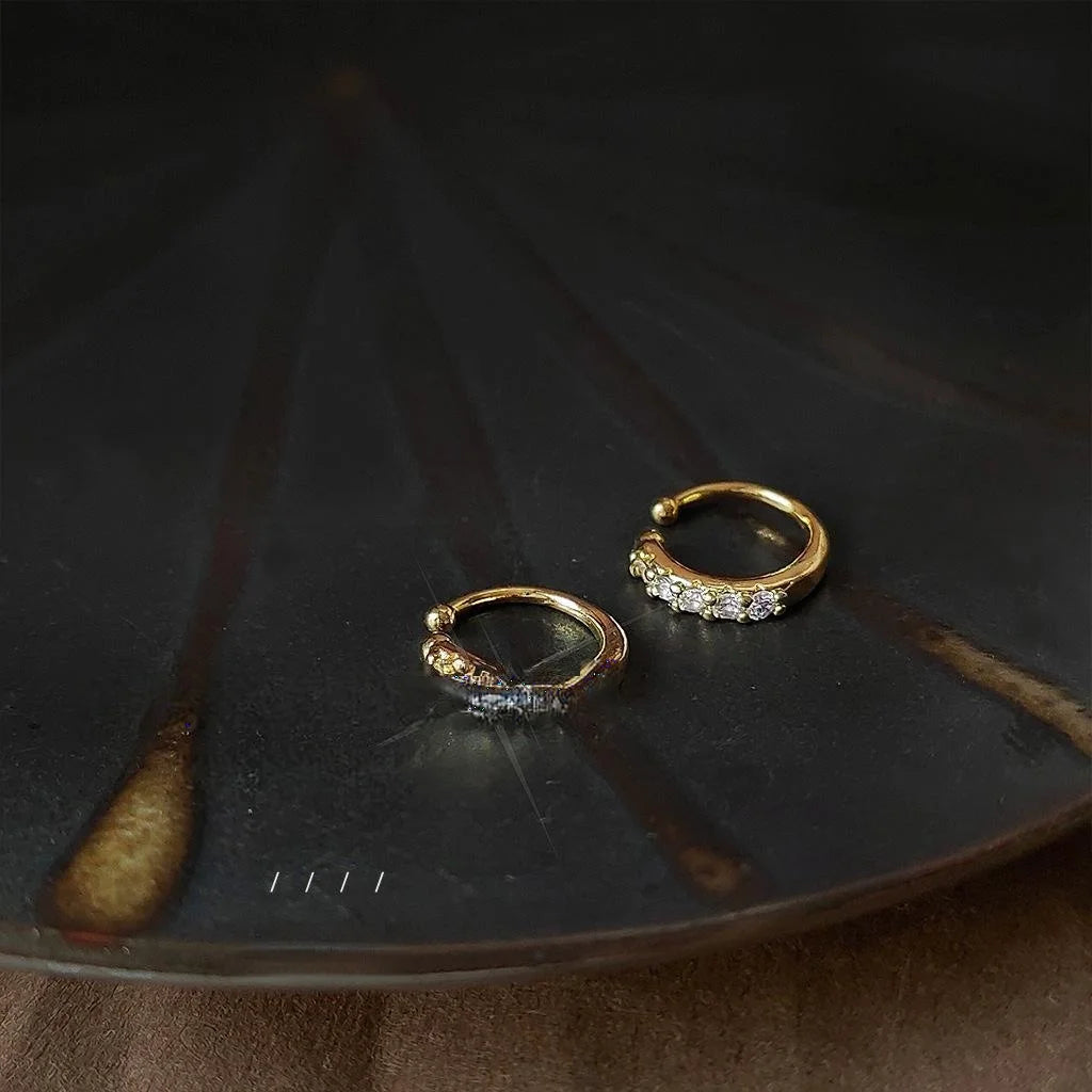 14K Gold Plated Copper Zircon Micro Pave Geometric Hoop Clip On Drop Earrings