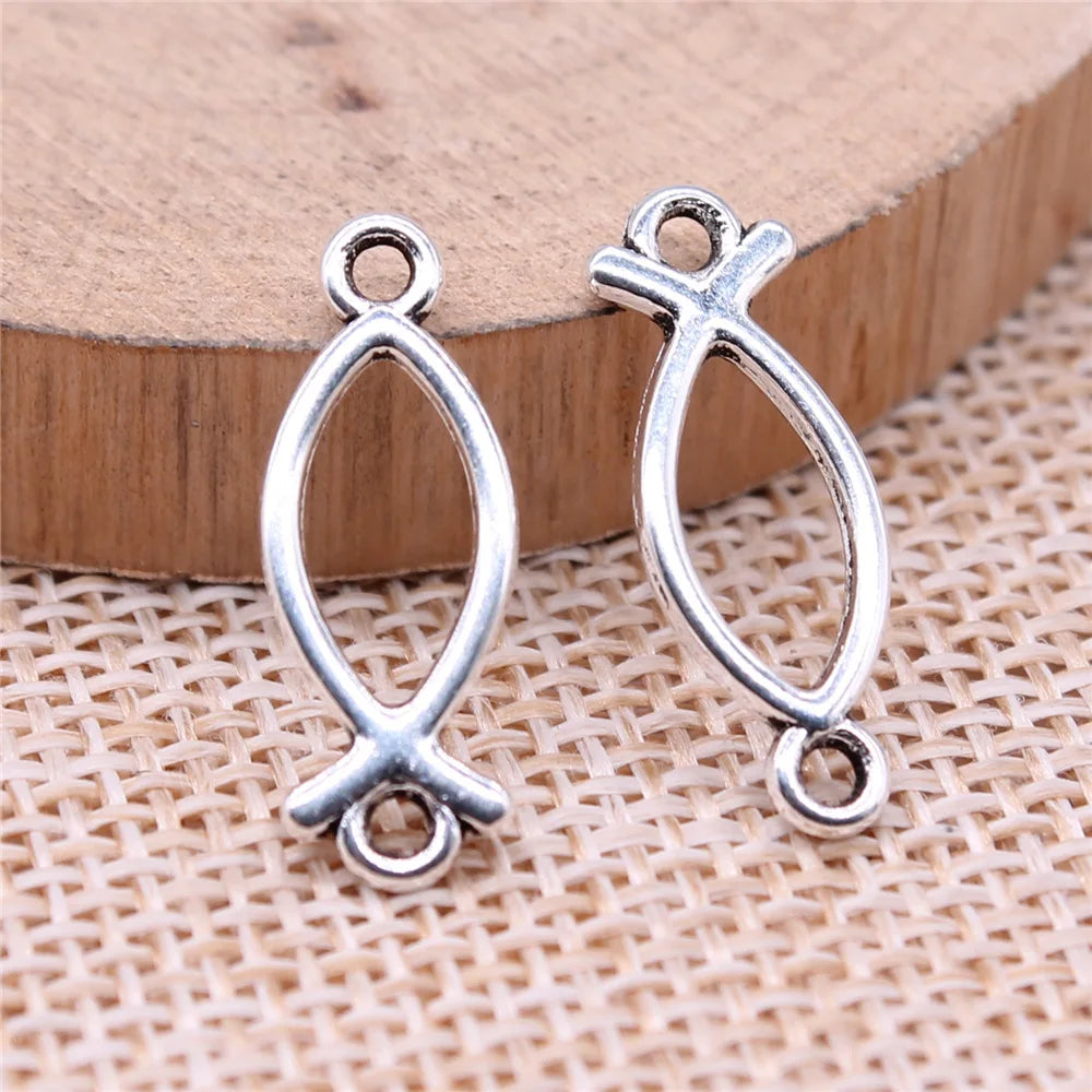 21x8mm 0.55g Antique Silver Zinc Alloy Fish Connector Charm Pendant for Bracelet Jewelry Making
