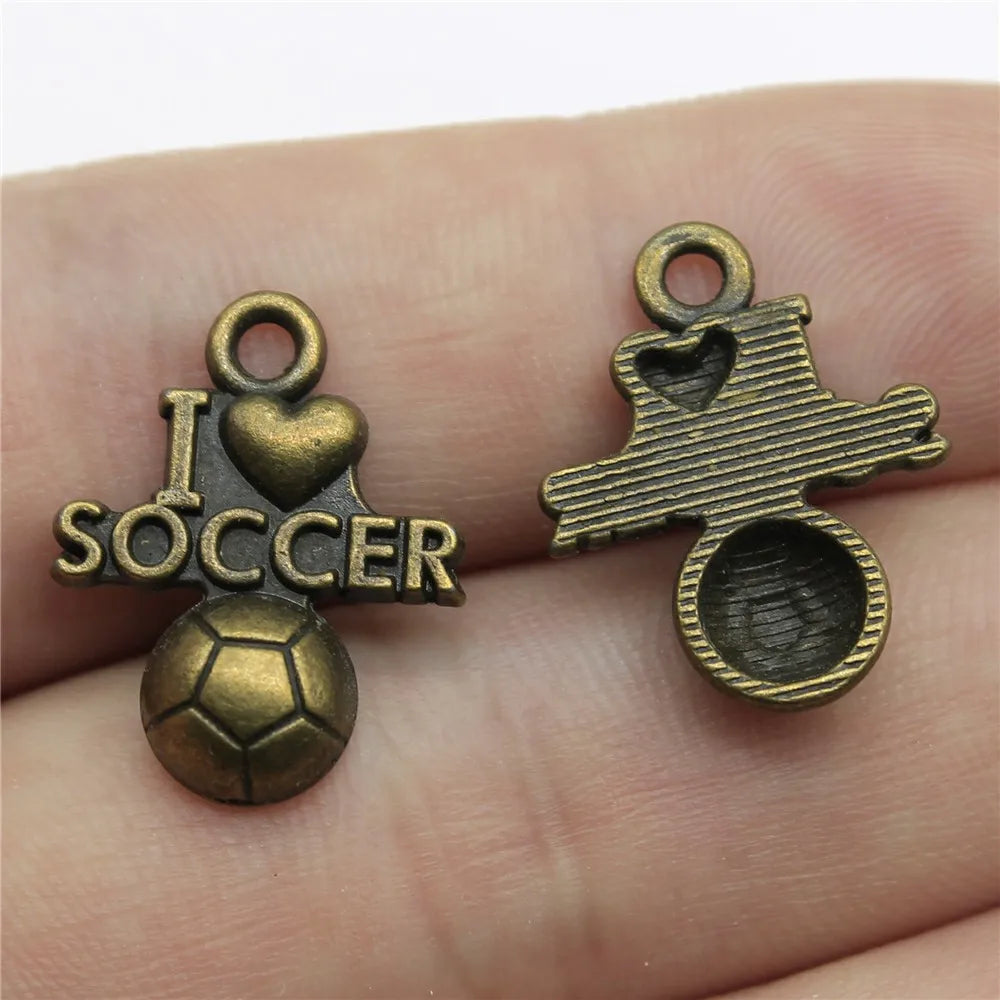 20x16mm 1.5g Multicolor Zinc Alloy I Love Football Sports Charm Pendant for Bracelet Necklace Making