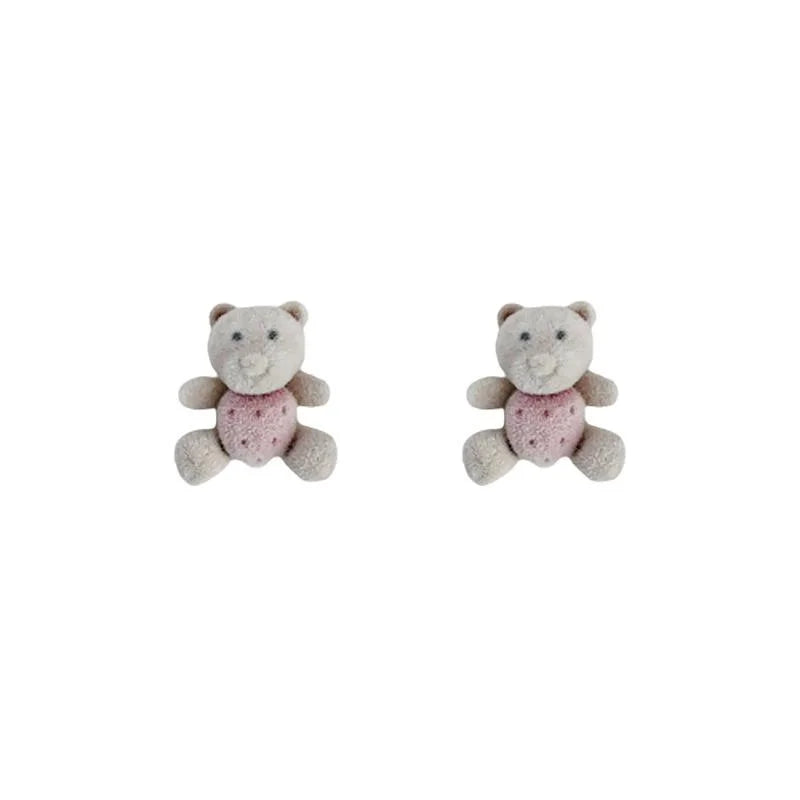 Winter Cute Plush Bear Stud Earrings With Silver Plated Posts, Korean Japanese Girly Jewelry