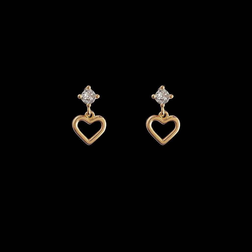 Minimalist Hollow Heart Copper Stud Earrings With Micro Paved Zircon, Versatile Women's Jewelry