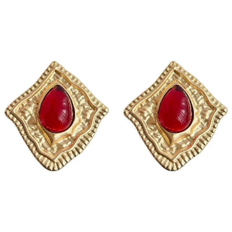 2025 French Vintage Irregular Geometric Diamond Copper Drop Earrings